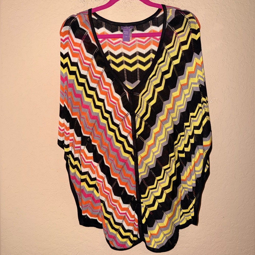 Multicolor Chevron Pattern Women's Bat Sleeve Swe… - image 1